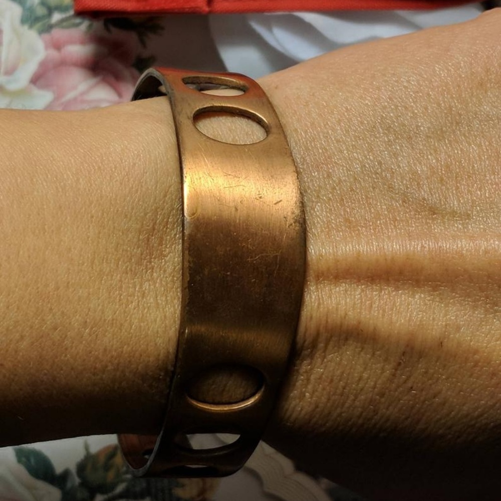 Modernist 1960s Artist Wide Cuff Bracelet Copper